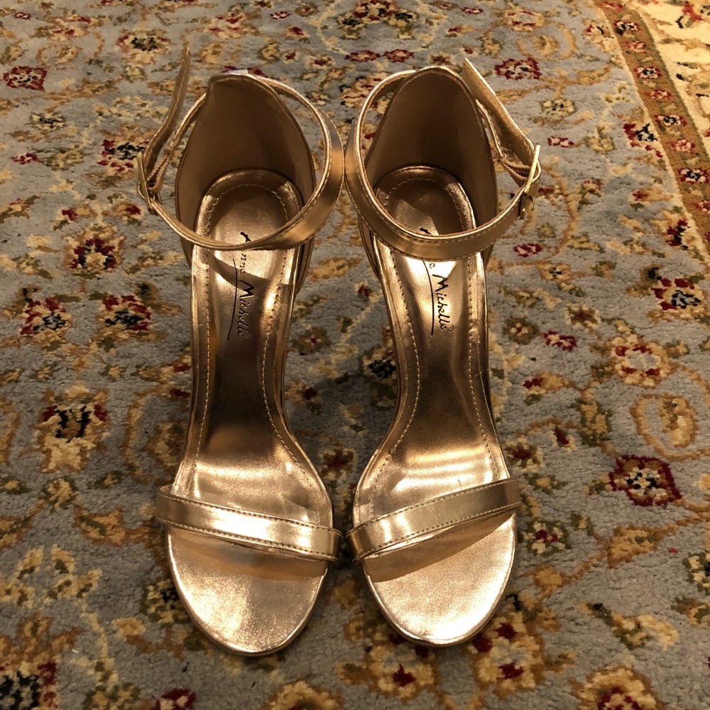 Anne Michelle Gold Ankle Strap Heels
